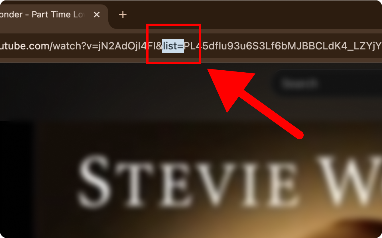 Stellen Sie sicher, dass die URL „list=“ enthält, das die Wiedergabeliste identifiziert