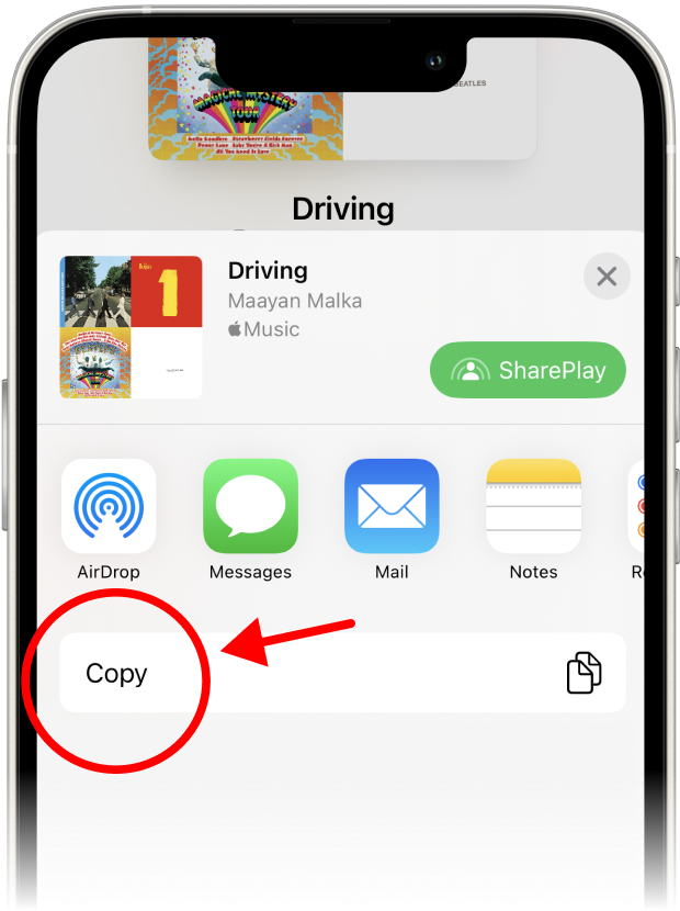 प्लेलिस्ट लिंक को कॉपी करने के लिए 'कॉपी' बटन दबाएँ