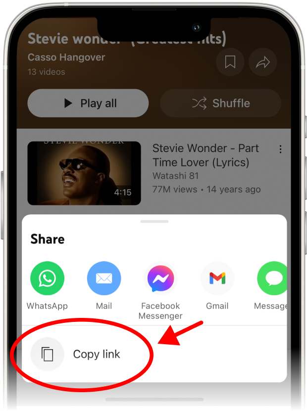 Appuyez sur « Copier le lien » pour copier le lien de la playlist